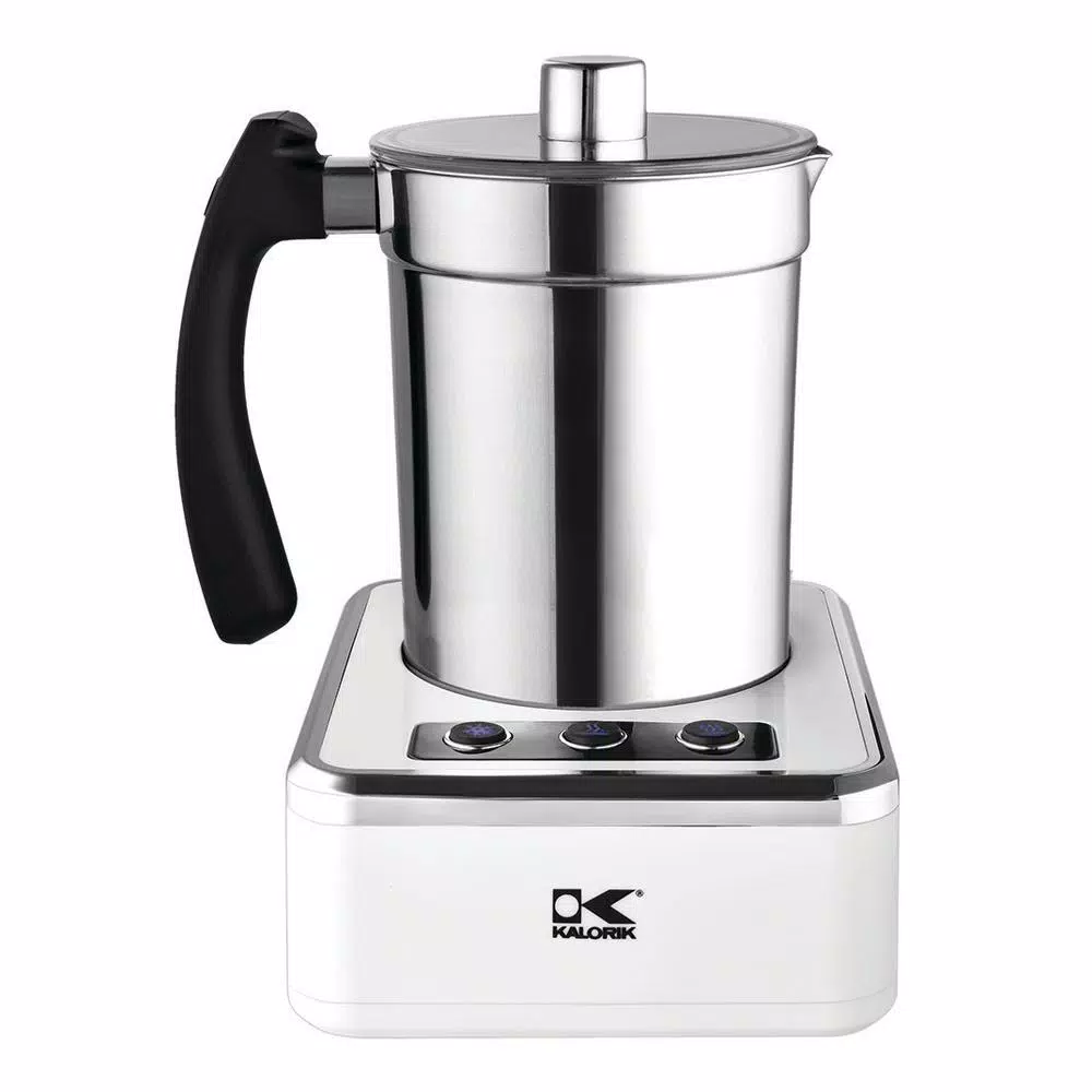 Kalorik Electric Milk Frother, 13.5 oz. Stainless Steel Frothing Vessel, White and Stainless Steel