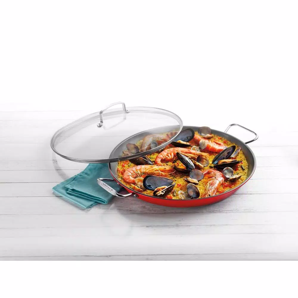 Cuisinart 15 in. Stainless Steel Nonstick Grill Pan with Glass Lid, Red