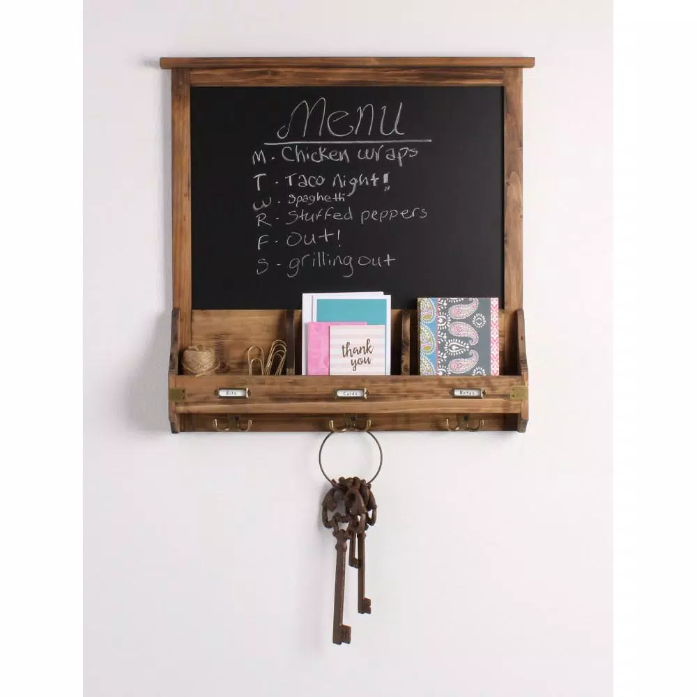 Kate and Laurel Stallard Rustic Brown Multi-Function Chalkboard Memo Board with Hooks and Pockets