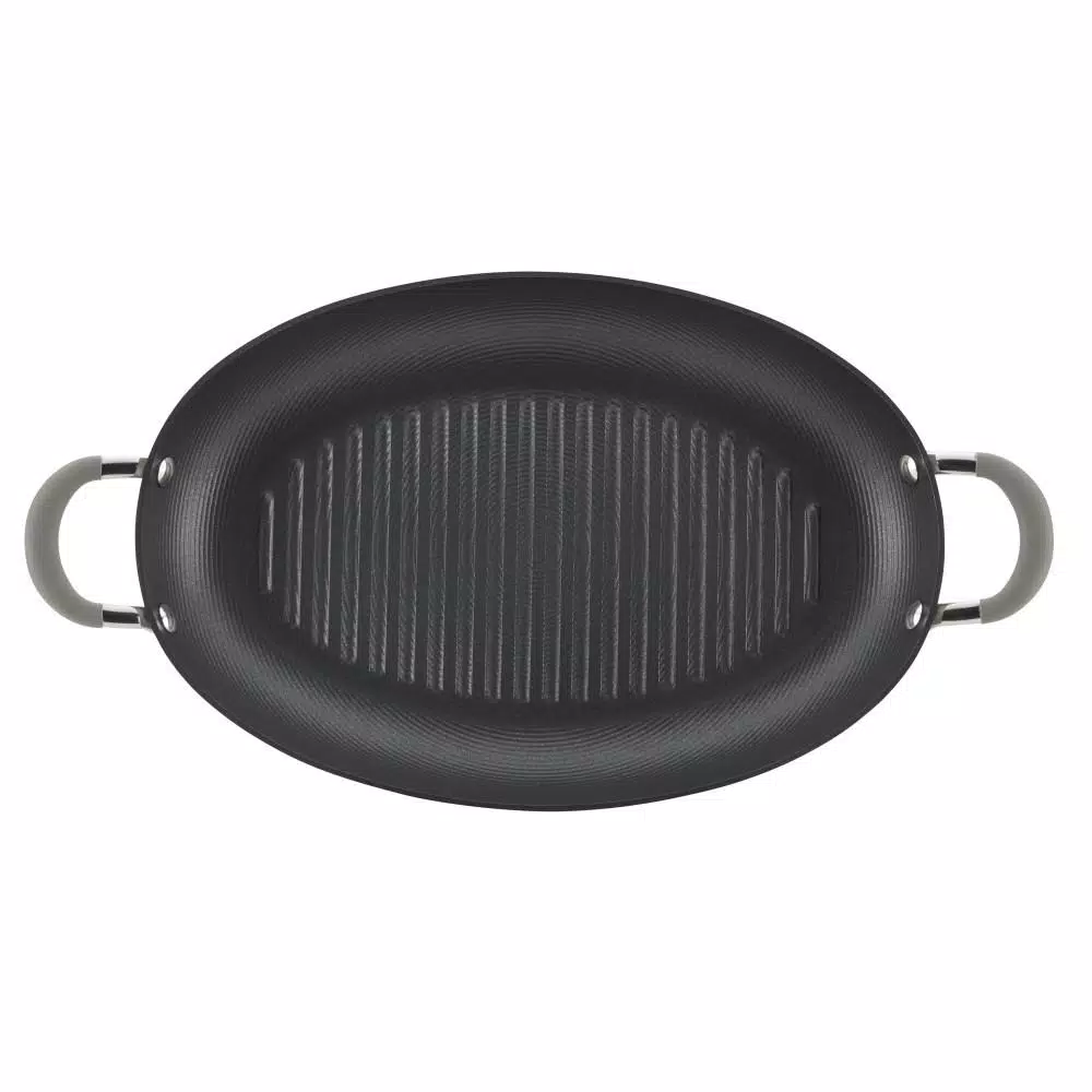 Circulon Elementum 15 in. Hard-Anodized Aluminum Nonstick Oval Grill Pan, Oyster Gray