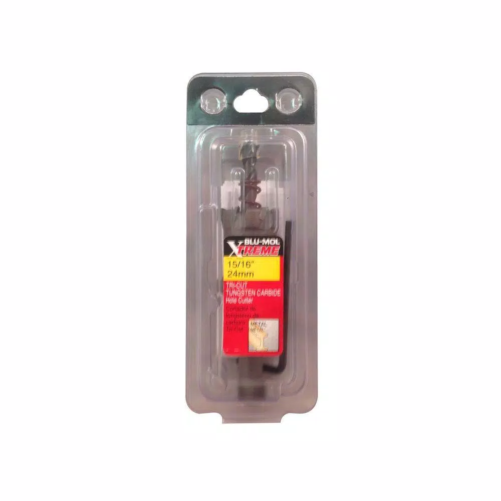BLU-MOL Xtreme Tri-Cut Tungsten Carbide Hole Cutter, 15/16 in.