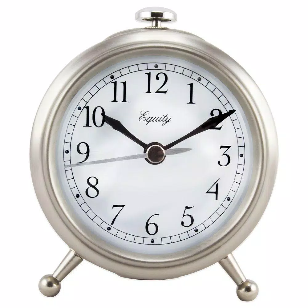 Equity by La Crosse Small 3 in. Metal Quartz Analog Alarm Table Clock with Lighted Dial - Silver