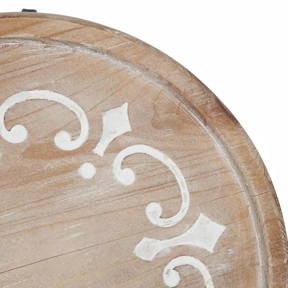 Kate and Laurel Sherald 11 in. White Round Wood Pedestal Tray with Metal Stand