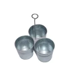 Benzara Galvanized Steel Gray Cutlery Holder with 3 Buckets and Ring Handle thumbnail 4