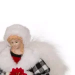 Glitzhome 12 in. Black and White Plaid Angel Tree Topper - 3D Figurine thumbnail 5