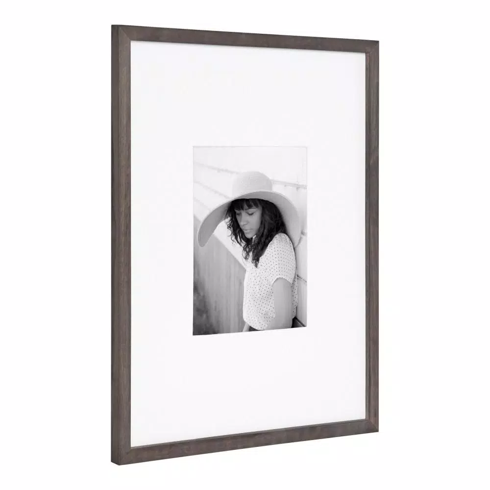 DesignOvation Gallery 16 x 20 Gray Wood Picture Frame with White Mat for 8 x 10 Photos