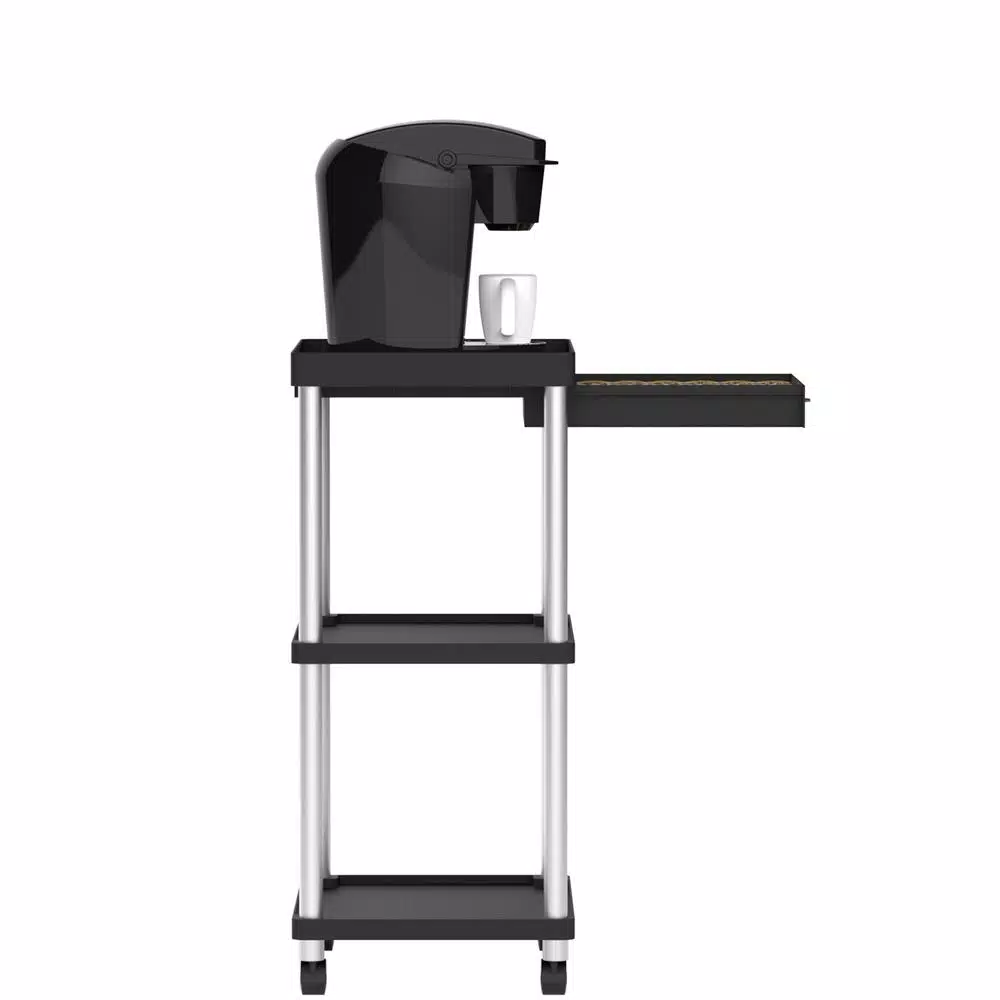 Mind Reader 3-Tier 7-Compartment Rolling Black Coffee Cart with Storage Drawer