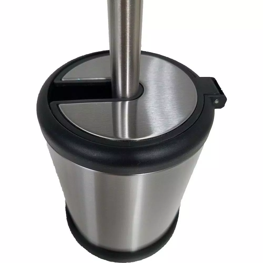 Unbranded Stainless Steel Toilet Bowl Brush Holder with Hinged Folding Lid - Chrome