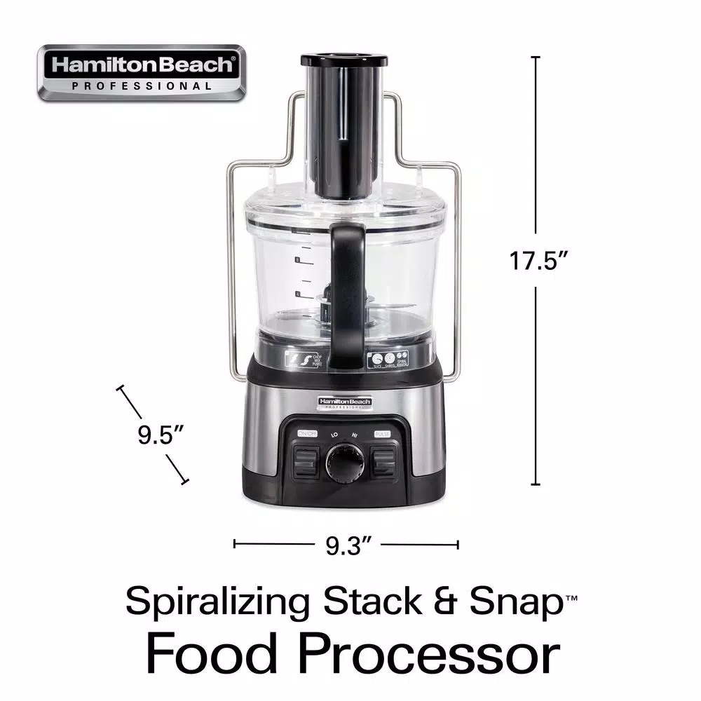 Hamilton Beach Professional 12-Cup Stack n Snap Food Processor with Spiralizer, Stainless Steel