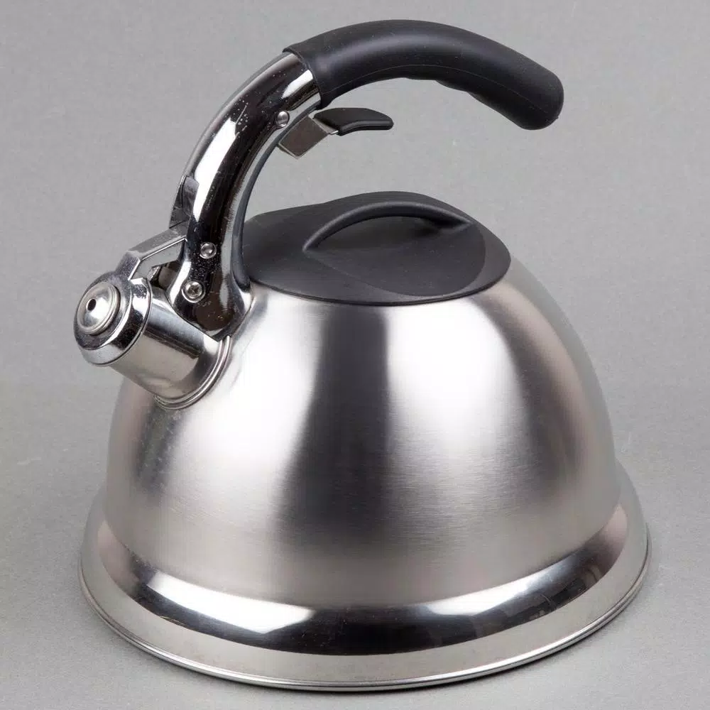 Creative Home Avalon 12-Cup Stainless Steel Whistling Tea Kettle with Lever Pour System, Silver