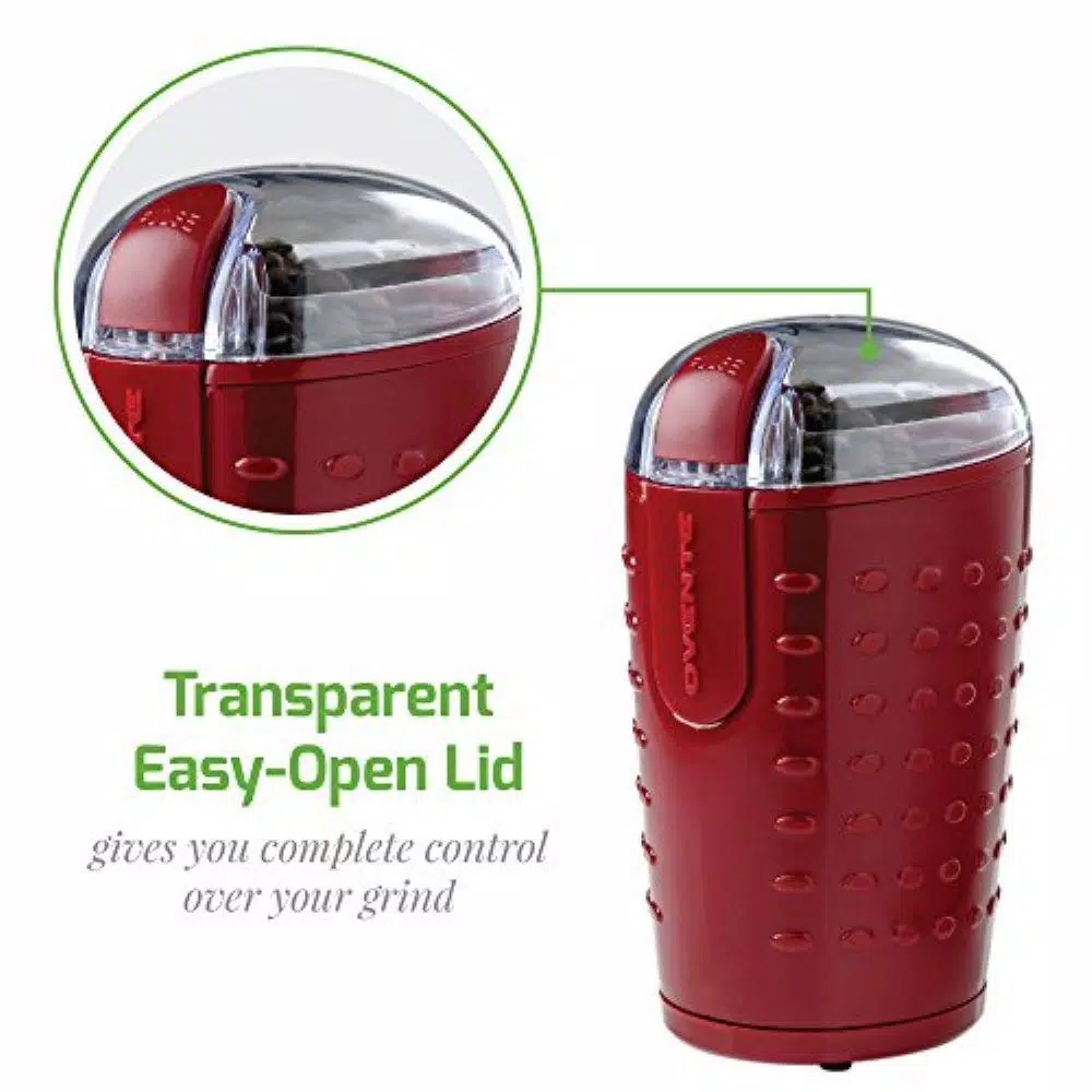 Ovente 2.5 oz. Electric Coffee Grinder, 150W Stainless Steel Blades, Maroon