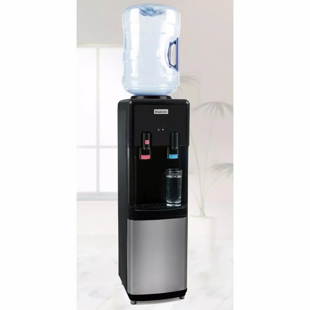 Igloo Top Loading Water Dispenser, Hot and Cold Water Cooler in Black and Stainless Steel
