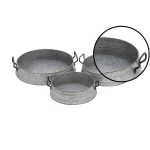 LITTON LANE Farmhouse Rustic Gray Iron Decorative Planter Trays, Set of 3 thumbnail 3