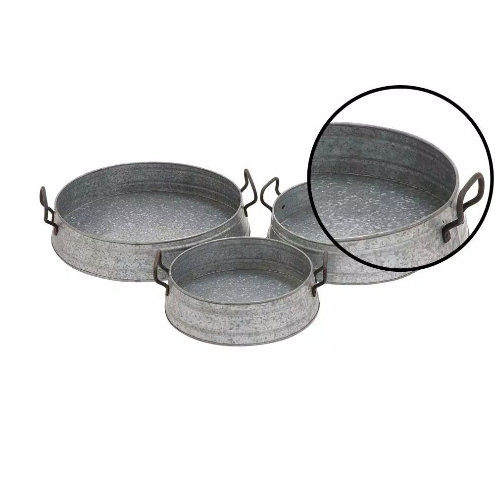 LITTON LANE Farmhouse Rustic Gray Iron Decorative Planter Trays, Set of 3