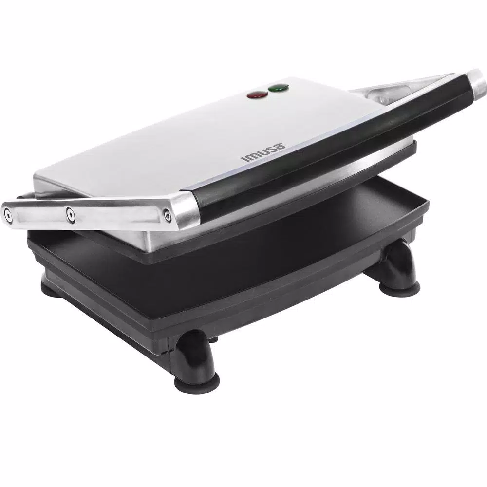 IMUSA 1400W Silver Non-Stick Panini Press and Countertop Grill