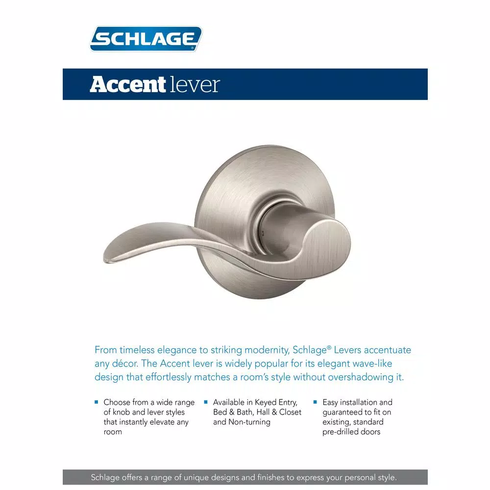 Schlage Accent Matte Black Keyed Entry Door Lever, ANSI Grade 1