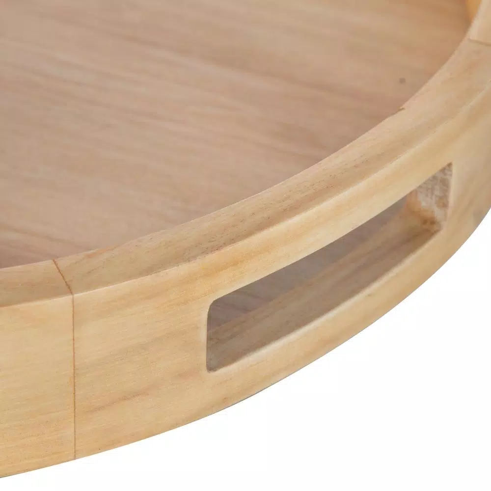 Kate and Laurel Hutton 18.25 in. Round Natural Wood Decorative Tray with Built-in Handles