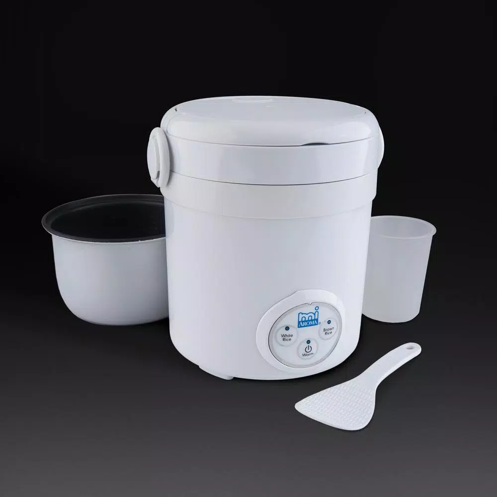 Aroma 3-Cup Mini Rice Cooker with Non-Stick Pot, White