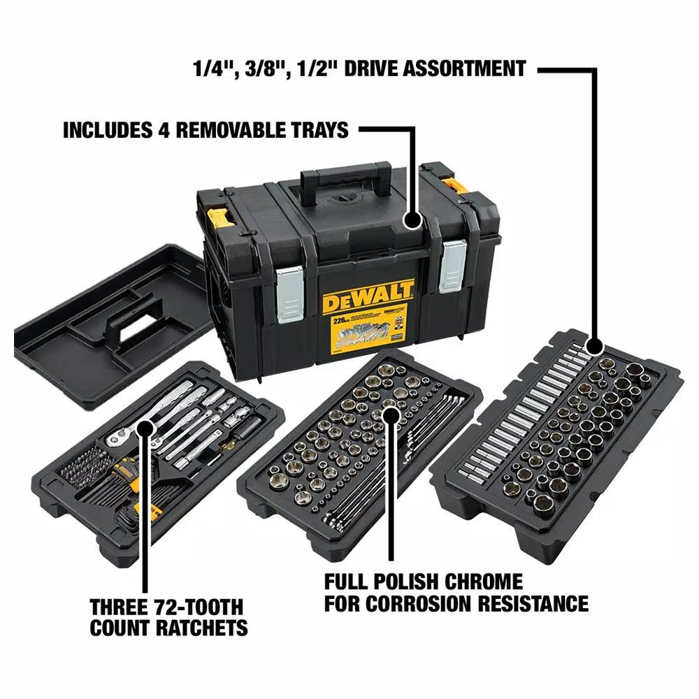 DEWALT 226-Piece Mechanics Tool Set with 22 in. TOUGHSYSTEM Medium Tool Box