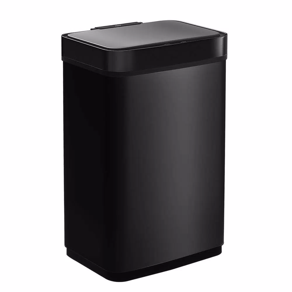 Boyel Living 13 Gallon Stainless Steel Sensor Trash Can - Touch-Free Rectangular Kitchen Bin with Black Lid