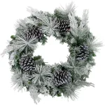 Fraser Hill Farm 24 in. Artificial Christmas Wreath with Oversized Pinecones and Flocked Snow thumbnail 1