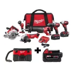 Milwaukee M18 18V Lithium-Ion Cordless 6-Tool Combo Kit with Wet/Dry Vacuum and 5.0 Ah Battery thumbnail 1