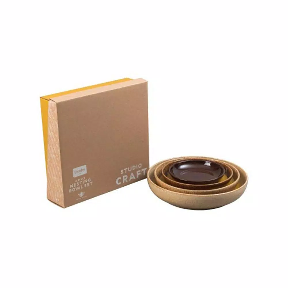 Denby Studio Craft 4-Piece Nesting Bowl Set, Brown Clay Serving Bowls