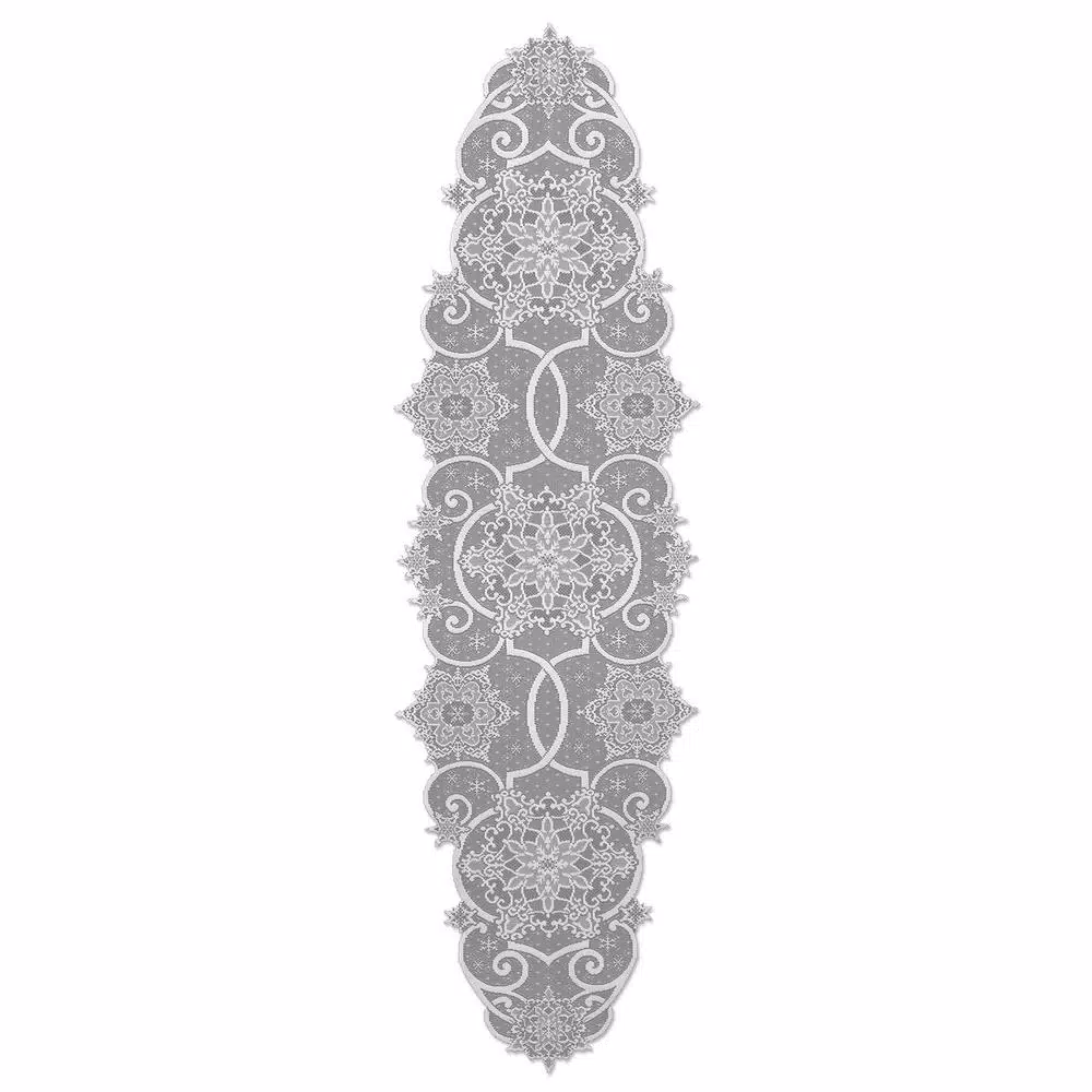 Heritage Lace Snowflake White Floral Polyester Lace Table Runner, 19 in. x 65 in.