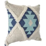 LR Home 20x20 Off White and Blue Tufted Geometric Throw Pillow - Southwestern Winter Paradise thumbnail 2