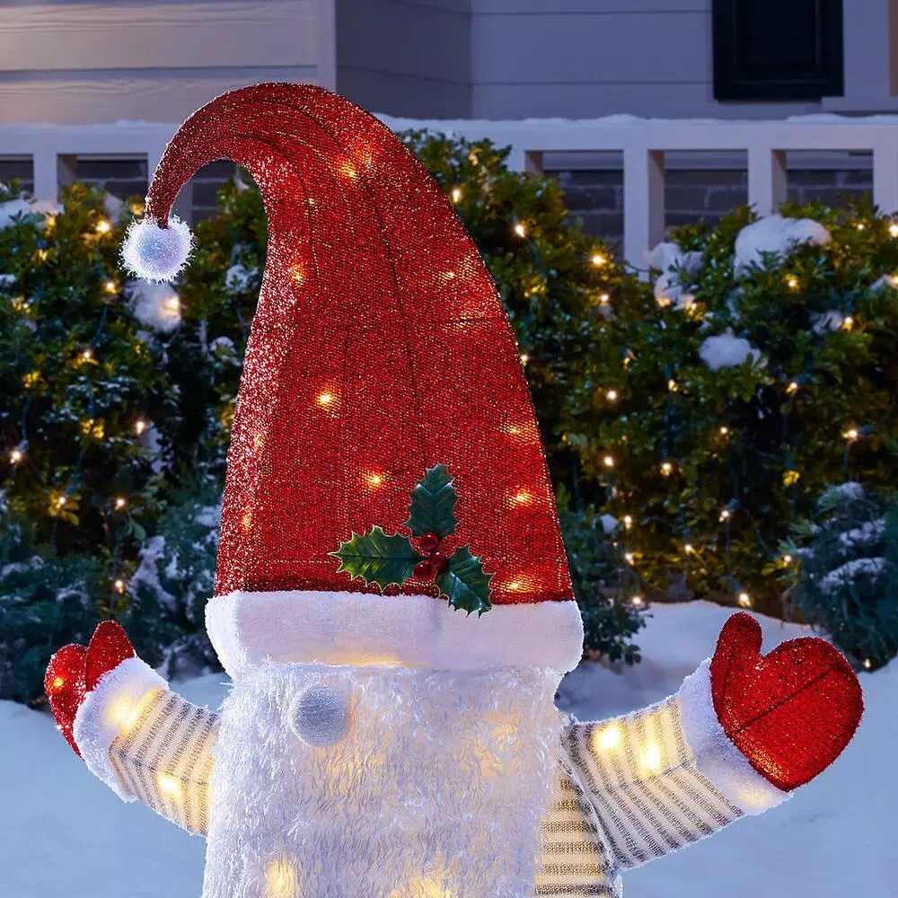 Home Accents Holiday Yuletide Lane 3 ft. LED Large Christmas Gnome Yard Decoration, Warm White Lights
