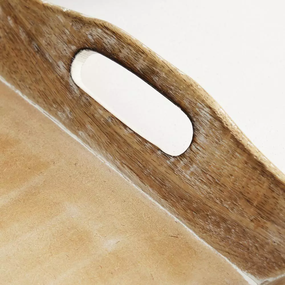 LITTON LANE Distressed Brown Decorative Wooden Trays, Set of 2, Mango Wood & MDF