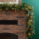 Glitzhome 9 ft. Pre-Lit Artificial Pine Garland with Pine Cones and Warm White LED Lights thumbnail 4