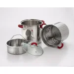 ExcelSteel 12 Qt. Stainless Steel Multi-Cooker Pasta Pot Set with Steamer Insert and Red Silicone Handles thumbnail 1