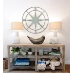 3R Studios 41 in. Distressed Aqua Iron Metal Wall Compass Rose Decor thumbnail 3