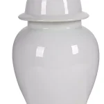Benjara Large Decorative White Porcelain Ginger Jar with Lid thumbnail 3