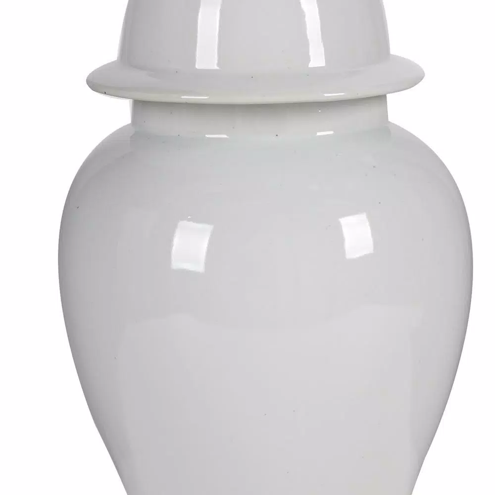 Benjara Large Decorative White Porcelain Ginger Jar with Lid