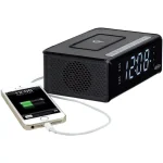 JENSEN Dual Alarm Clock Radio with Qi Wireless Charging, AM/FM, USB Port, and Aux Input - Black thumbnail 4