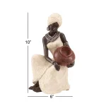 LITTON LANE Globe Trotter 10 in. African Woman Decorative Figurine - Textured Ebony, Beige, and Silver Polystone Sculpture thumbnail 4