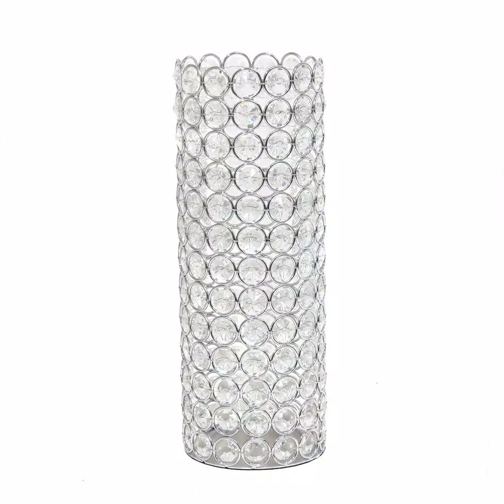 Elegant Designs 11.25 in. Chrome and K5 Crystal Cylinder Decorative Table Vase