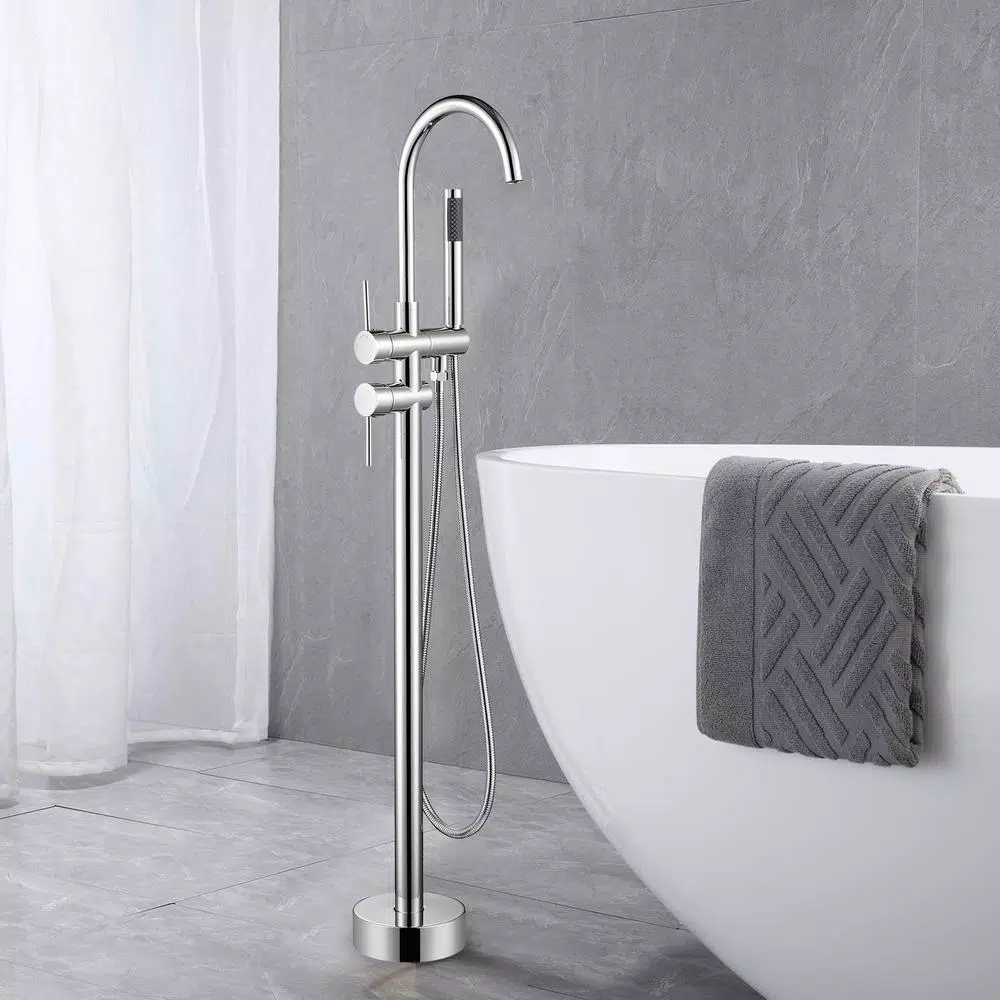 Vanity Art 46 in. Freestanding Single Handle Claw Foot Tub Faucet with Hand Shower, Polished Chrome