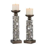 Unbranded Sierra Mirrored Abstract Candle Holder Set, 12 in. & 14 in., Bronze Gold Finish thumbnail 2