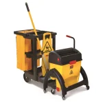 Rubbermaid Commercial Products Commercial Plastic Cleaning Cart with 3 Shelves and Zippered Yellow Vinyl Bag thumbnail 5