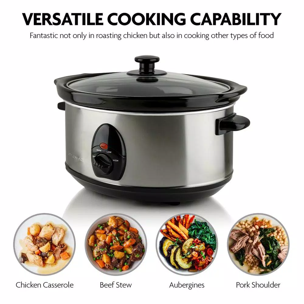 Ovente 3.7 Qt. Stainless Steel Electric Slow Cooker with Glass Lid, 3 Temperature Settings (SLO35ABR)