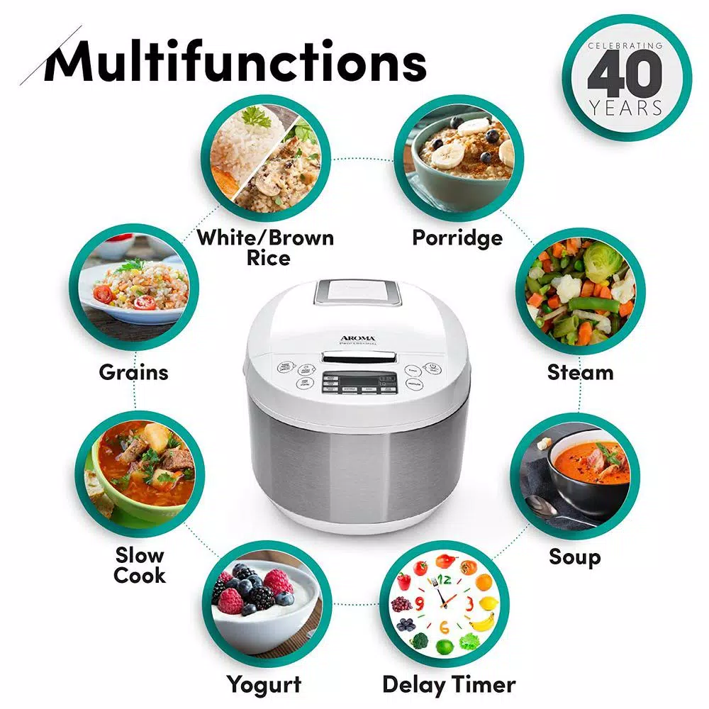 AROMA Professional 12-Cup Digital Rice Cooker and Multi-Cooker with Ceramic Inner Pot, White
