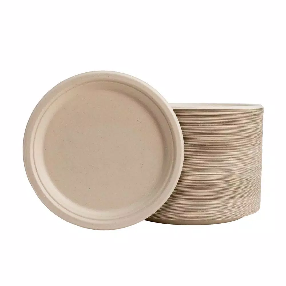Unbranded 10 in. Natural Sugarcane Plates, Eco-Friendly & Compostable (300 Pack)