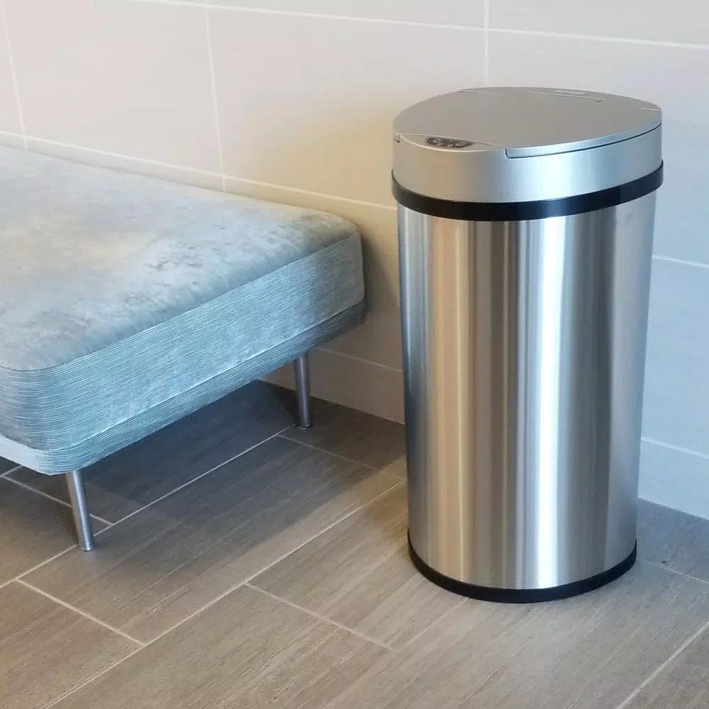 iTouchless 13 Gallon Stainless Steel Semi-Round Touchless Trash Can with AbsorbX Odor Control