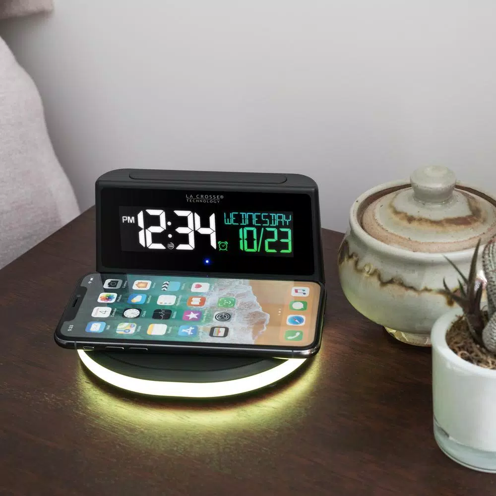 La Crosse Technology Wireless Charging Digital Alarm Clock with 7-Color Glowing Base