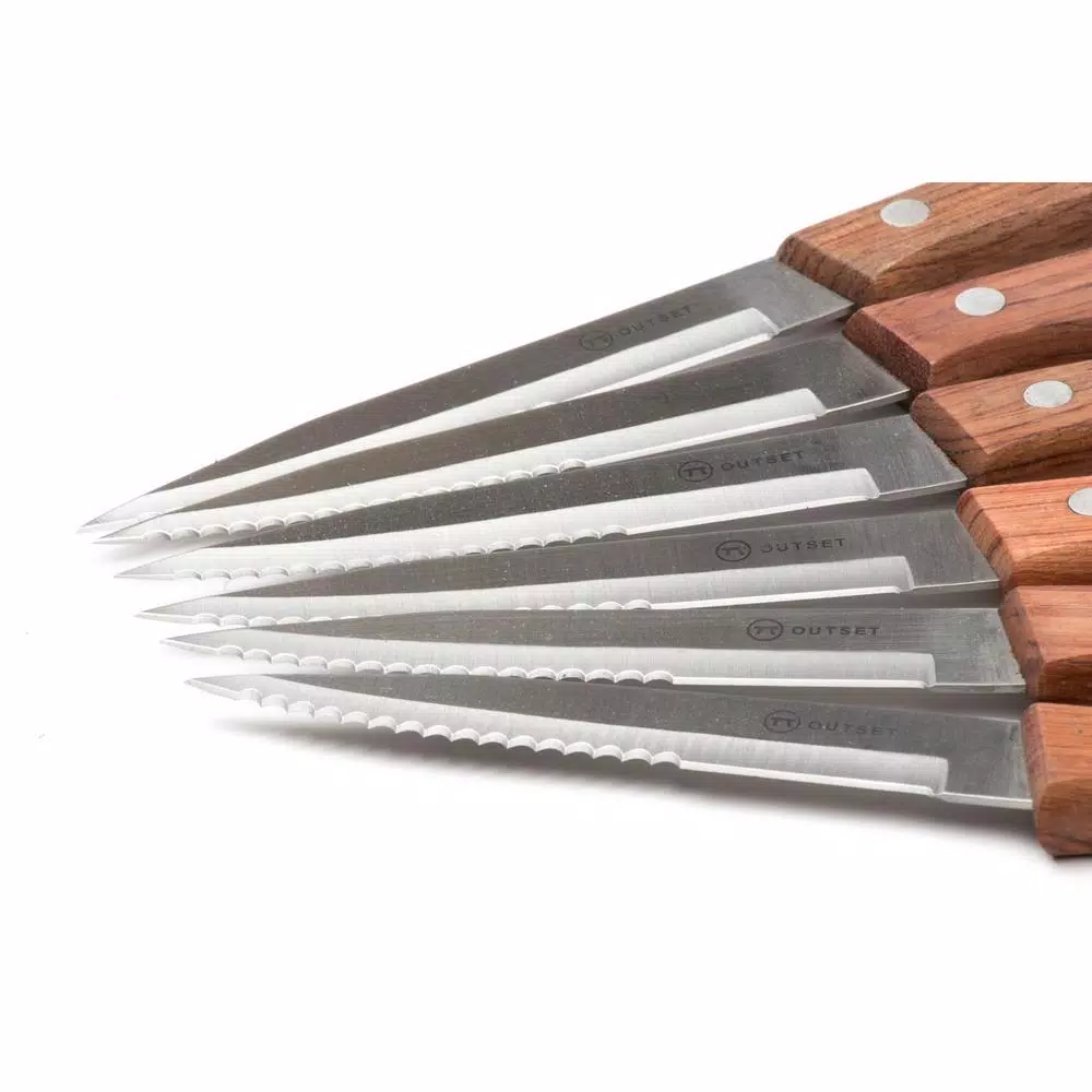 Outset Rosewood 6-Piece Stainless Steel Steak Knife Set with Serrated Edges