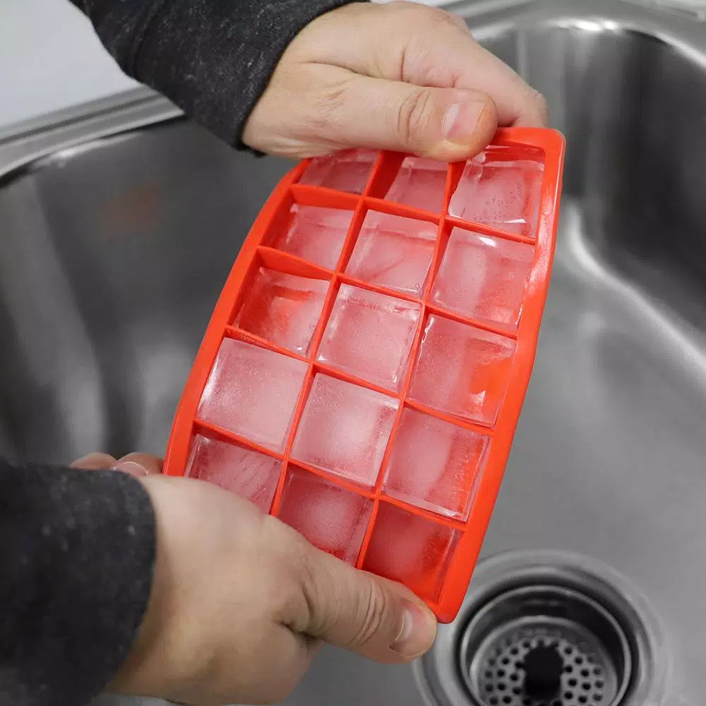 Unbranded Red Rectangular Silicone Ice Cube Tray - 15 Large 1.25 inch Cubes