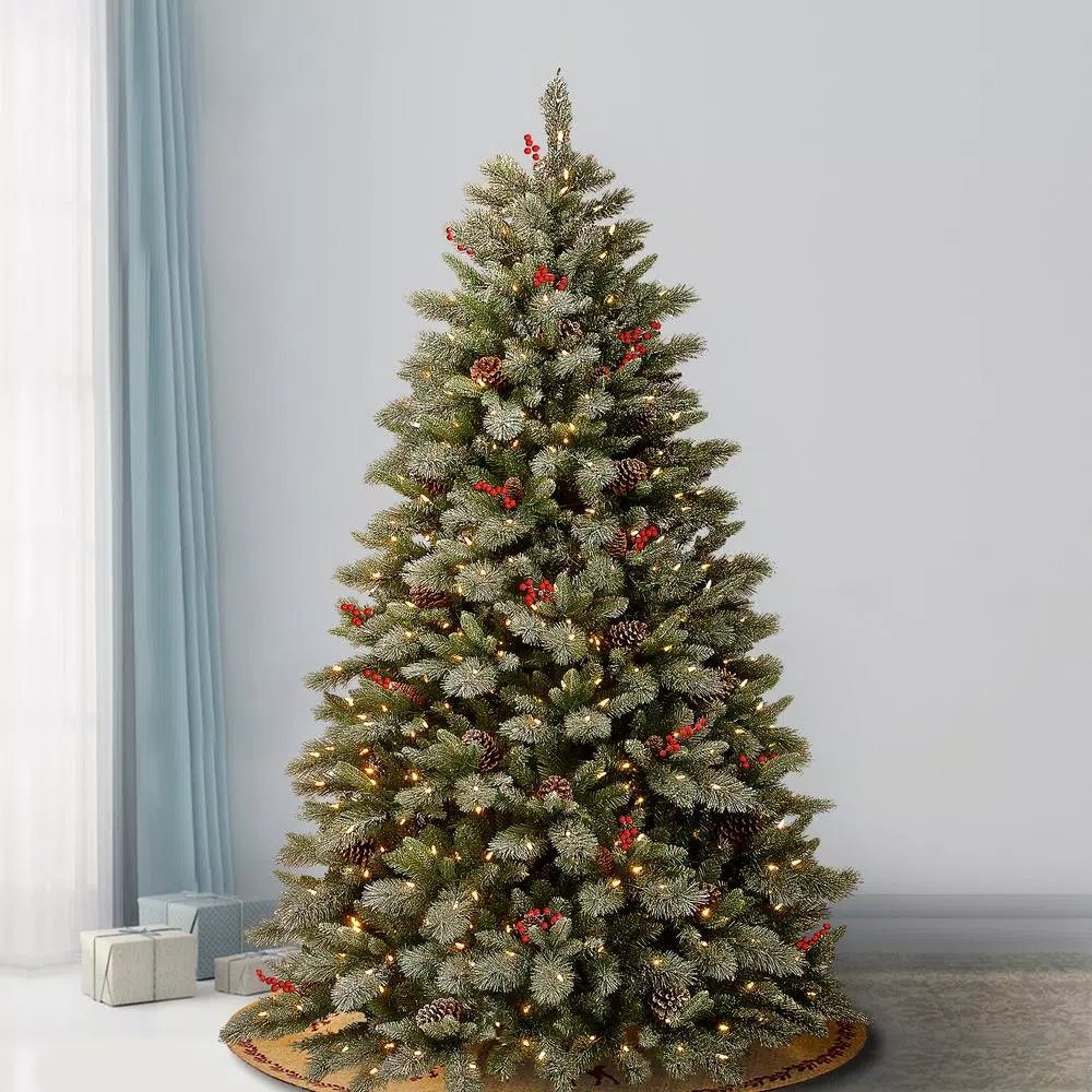 National Tree Company 7.5 ft. Feel Real Snowy Bristle Berry Hinged Artificial Christmas Tree with 700 Dual Color LED Lights